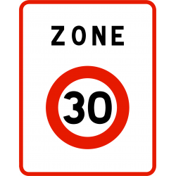 Panneau zone circulation entrée d'unee zone à vitesse limitée à 30 km/h B30