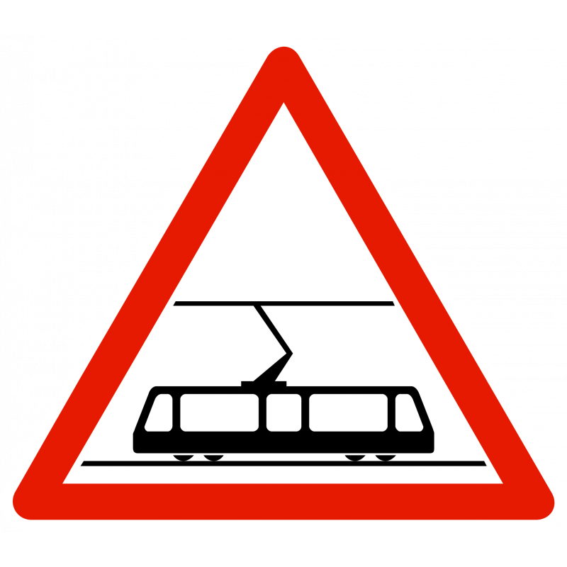 Panneau de danger traversée de voies de tramway A9
