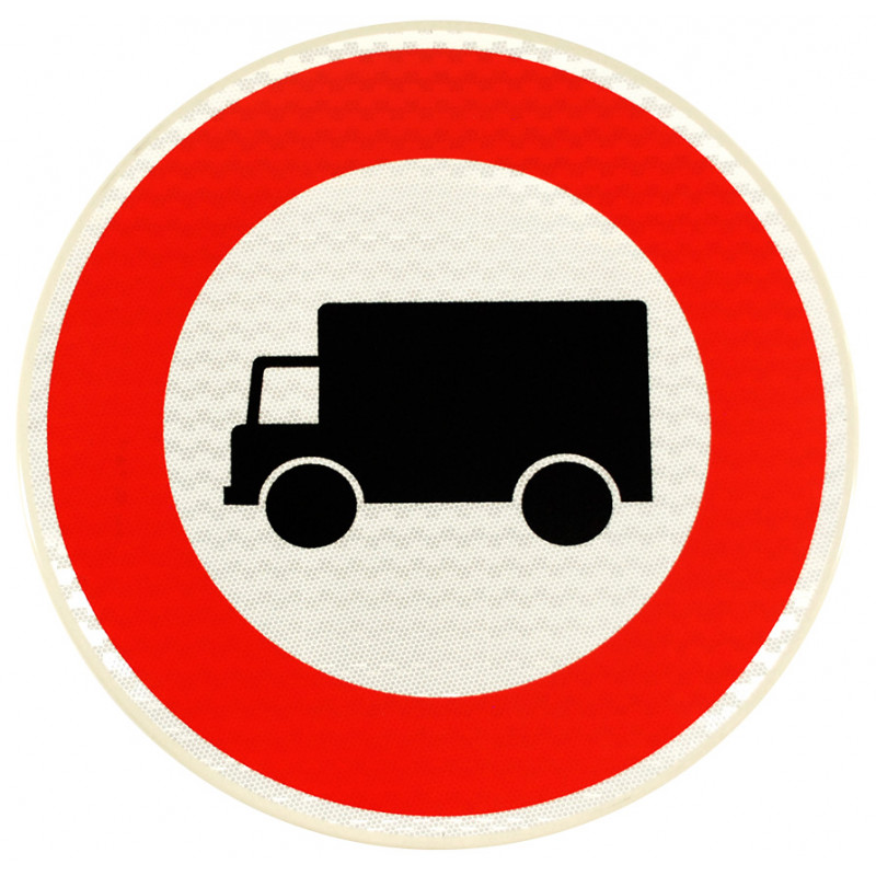 Panneau d'interdiction et de fin d'interdiction indiquant un accès interdit aux véhicules affectés au transport de marchandises.
