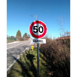 Panneau de signalisation B14 50km/h I Limitation de vitesse à respecter | Avec panonceau M9Z RAPPEL | WP Signalisation