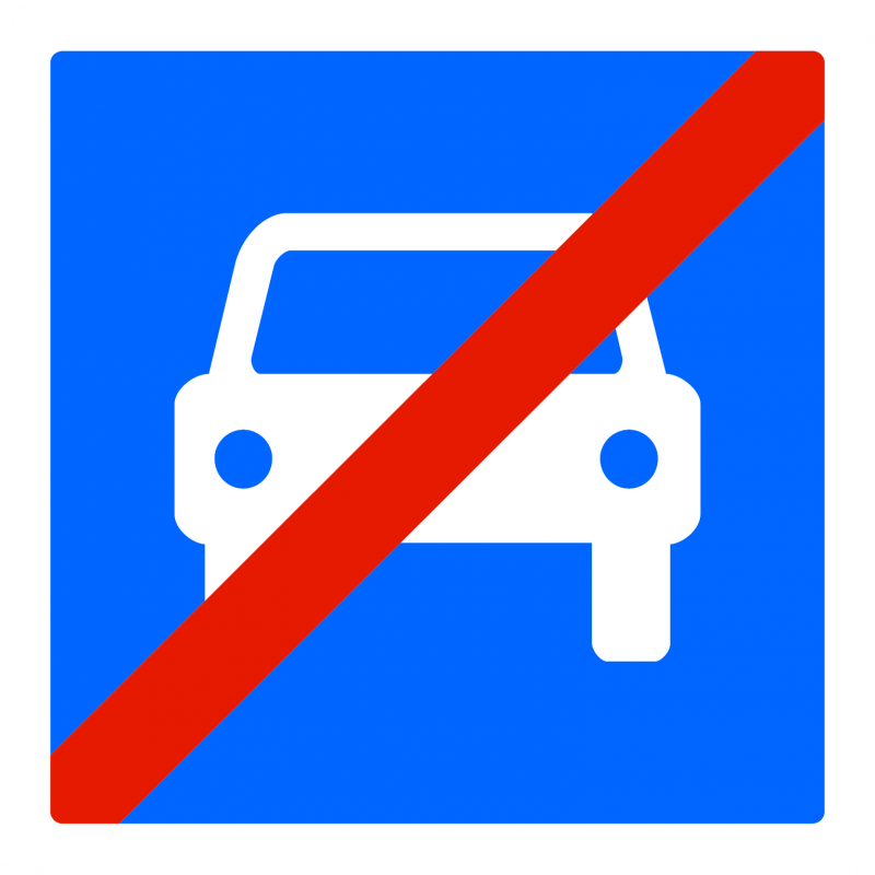Panneau indication fin de route à accès réglementé à la circulation automobile C108