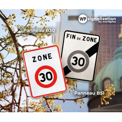 Panneau zone circulation entrée d'unee zone à vitesse limitée à 30 km/h B30