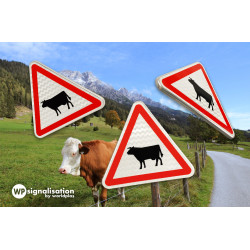 Panneau de signalisation A15a1 - Passage d'animaux domestiques | Panneau vache | Panneau campagne I WP Signalisation