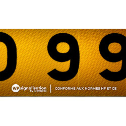 Cartouches à fond jaune E43 | Réseaux départementaux | WP Signalisation | Zoom sur le film prismatique NF et CE du panneau