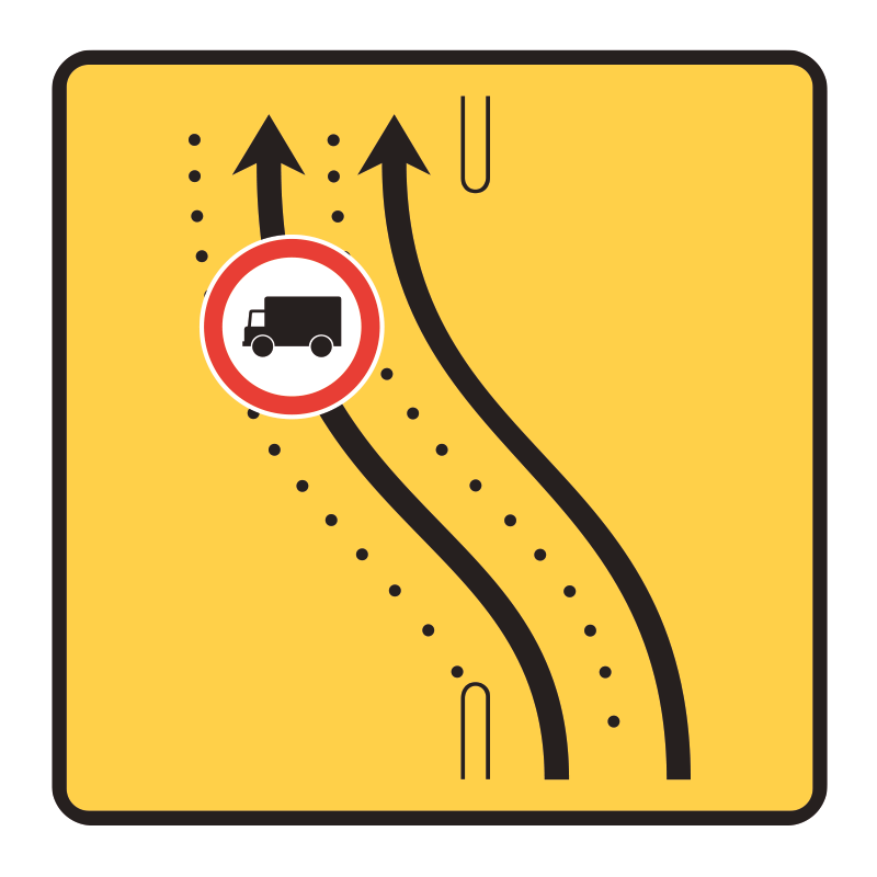 Paneau voierie temporaire présignalisation de changement de chaussée ou de trajectoire KD8-2b