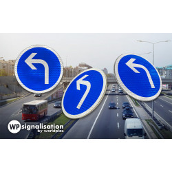 Panneau d'obligation direction à gauche B21C2 | Rotation du panneau bleu à flèche blanche |  WPSignalisation
