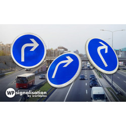 Panneau d'obligation direction à droite B21C1 | Rotation du panneau bleu à flèche blanche |  WPSignalisation