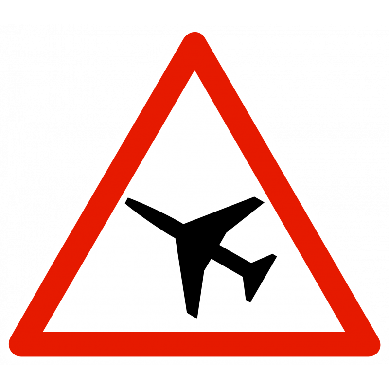 Panneau de danger traversée d'une aire de danger aérien A23