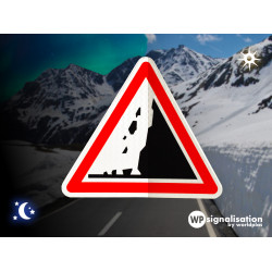 Panneau de danger risque de chute de pierres A19 | Avalanche | Panneau de montagne | Eboulement