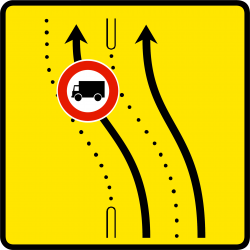 Paneau voierie temporaire présignalisation de changement de chaussée ou de trajectoire KD8-2b