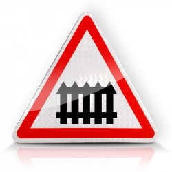 Panneau de danger passage à niveau muni de barrières à fonctionnement manuel A7 | Panneau passage à niveau