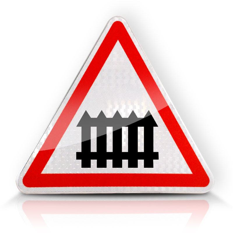 Panneau de danger passage à niveau muni de barrières à fonctionnement manuel A7 | Panneau passage à niveau