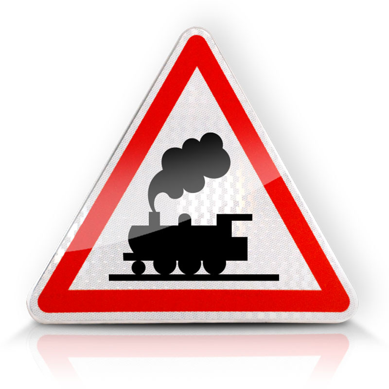 Panneau de danger passage à niveau sans barrière ni demi-barrière A8