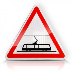 Panneau de danger traversée de voies de tramway A9