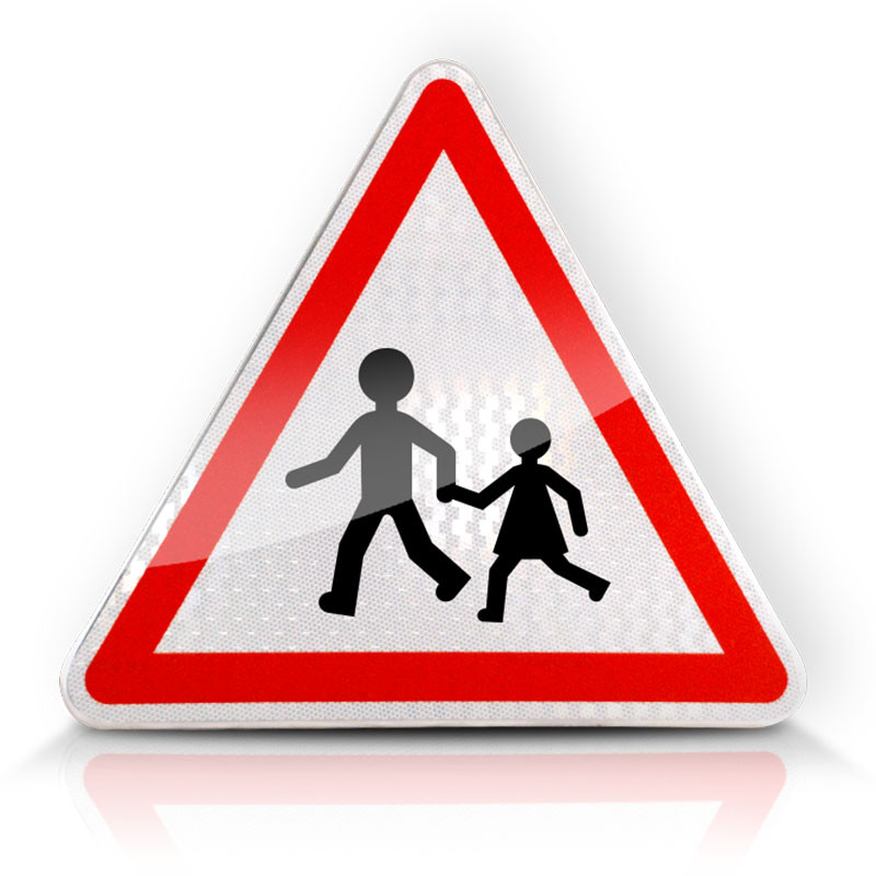 Panneau de danger A13a - Endroit fréquenté par les enfants l  Circulation piétons et routière | Sécurité et vigilance