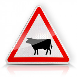 Face avant du panneau de signalisation A15a1 - Passage d'animaux domestiques (vache) I WP Signalisation