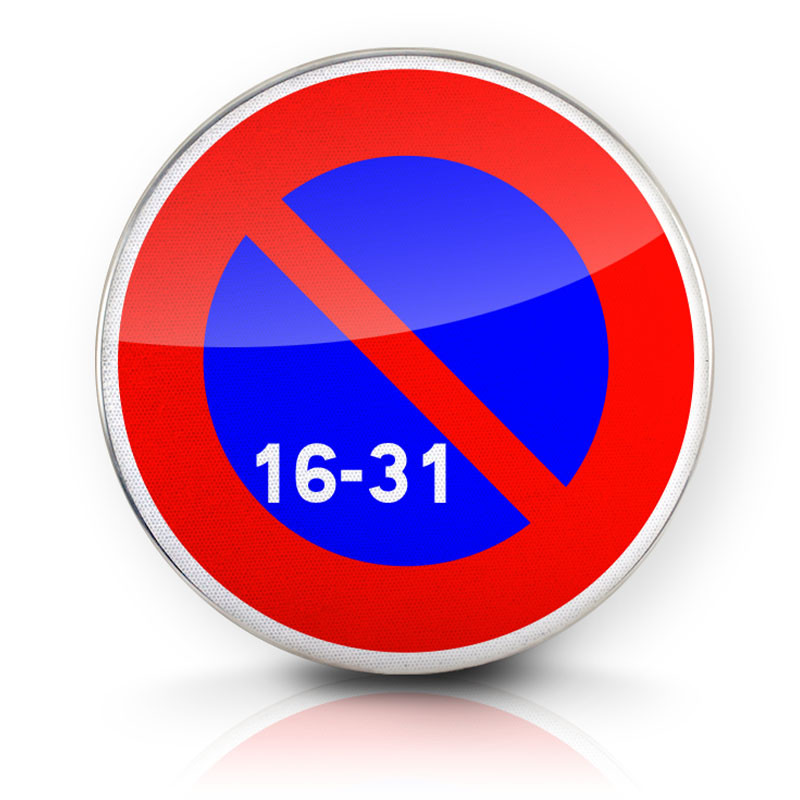 Panneau stationnement zone à stationnement unilatéral à alternance semi-mensuelle B6A3