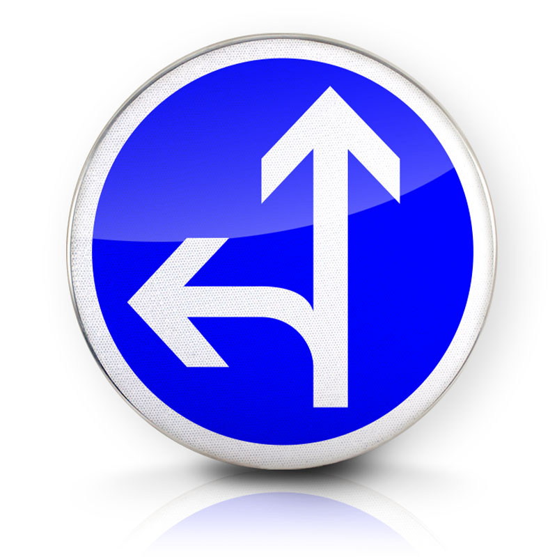 Panneau d'obligationdirections tout droit ou à gauche B21D2
