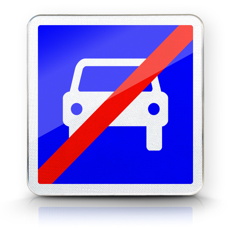 Panneau indication fin de route à accès réglementé à la circulation automobile C108