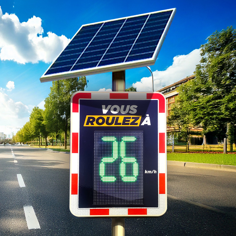 Radar pédagogique routier solaire - 30 km ou 50 km reglable pour réduire l'excès de vitesse I WP Signalisation