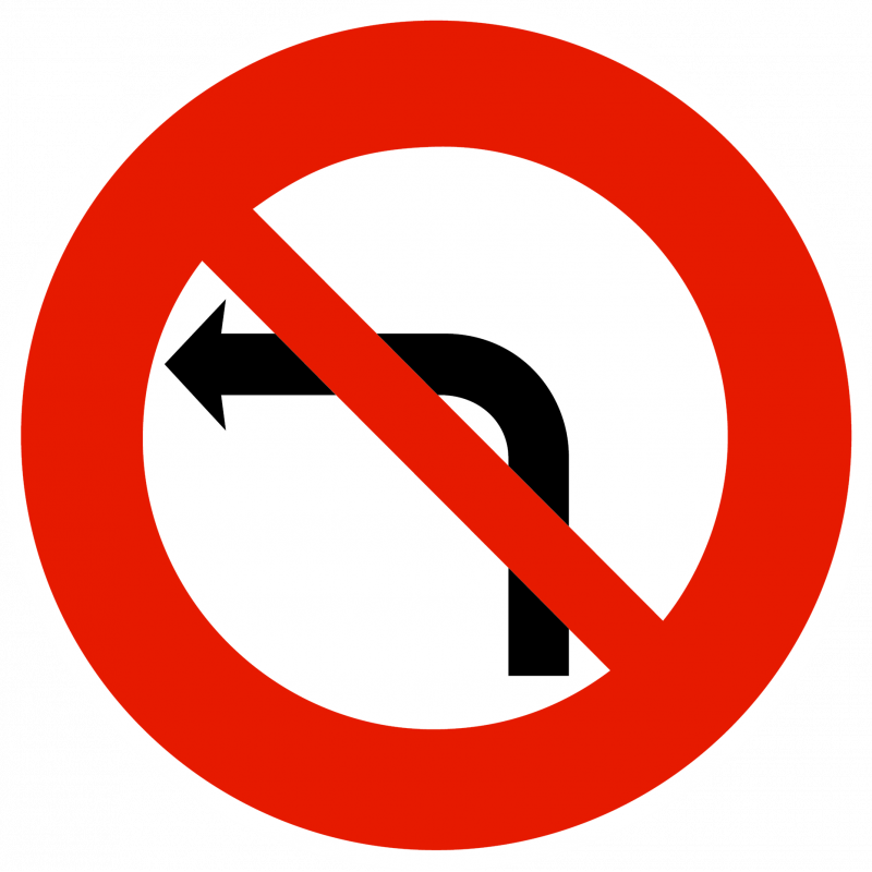 Panneau d'interdiction de tourner à gauche à la prochaine intersection B2a Panneau d'interdiction de tourner à gauche à la prochaine intersection B2a