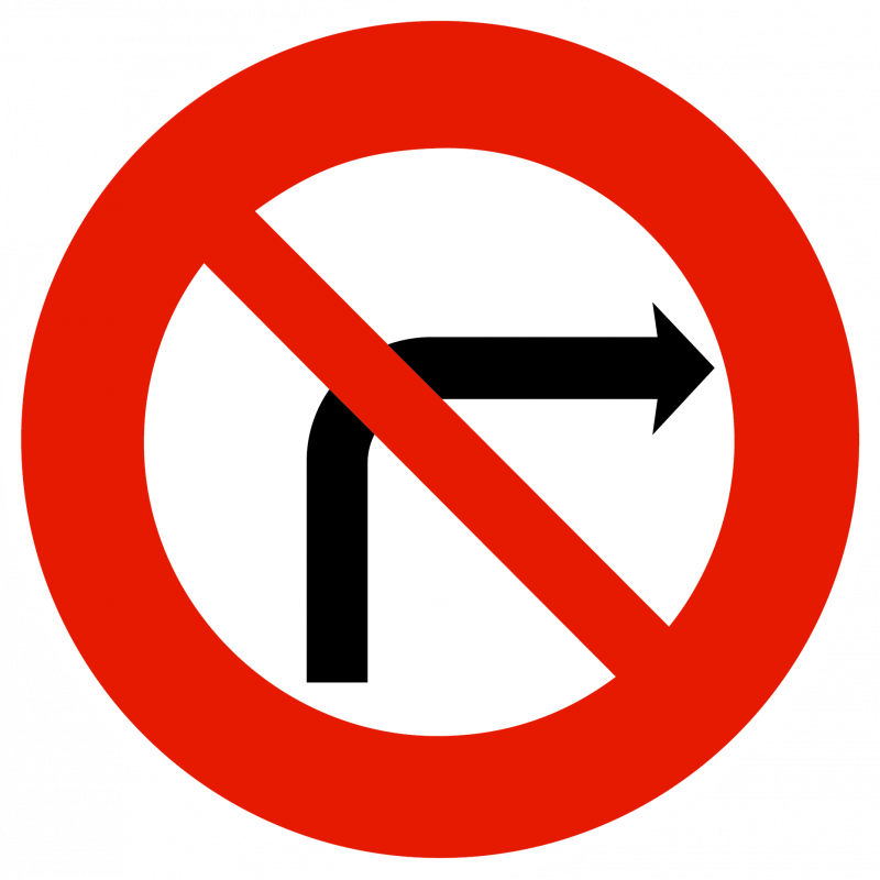 Panneau d'interdiction de tourner à droite à la prochaine intersection B2b