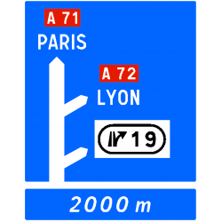 Panneau d'avertissement sortie avec affectation de voies D52c