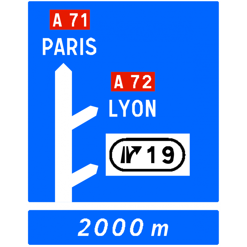 Panneau d'avertissement sortie avec affectation de voies D52c