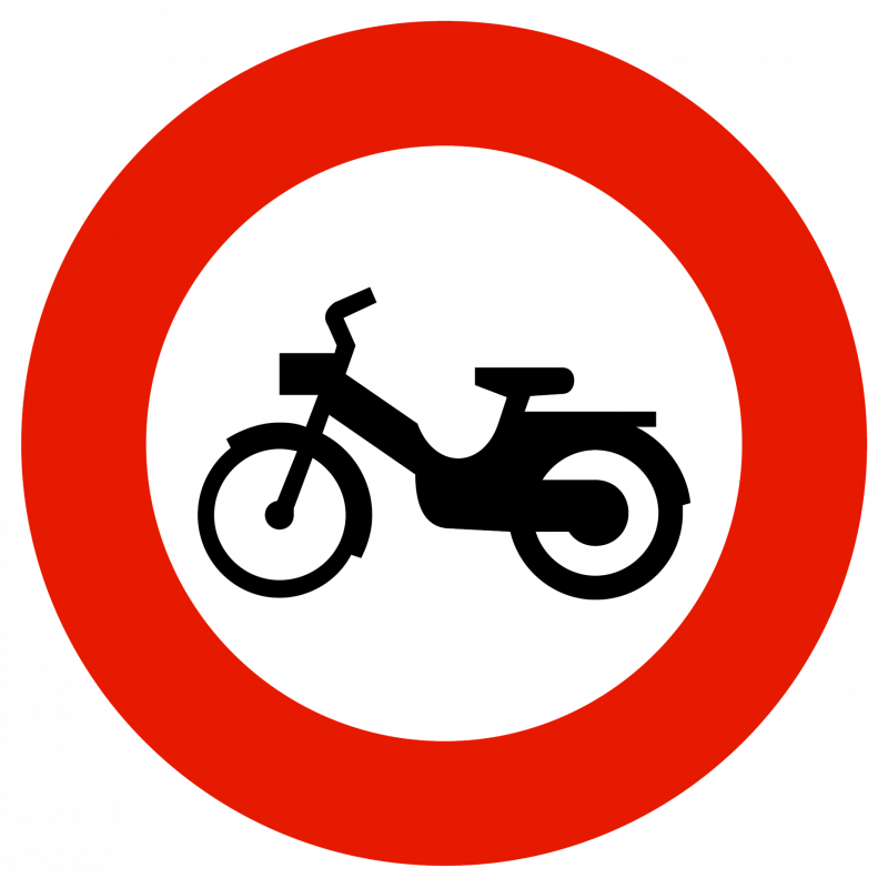 Panneau d'interdiction accès interdit aux cyclomoteurs B9g