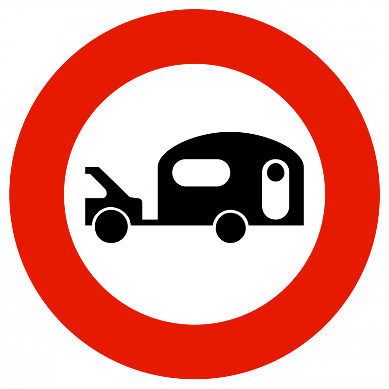 Panneau d'interdiction accès interdit aux véhicules tractant une caravane/remorque B9i