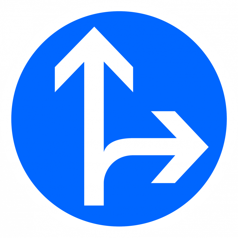 Panneau d'obligation directions tout droit ou à droite B21D1